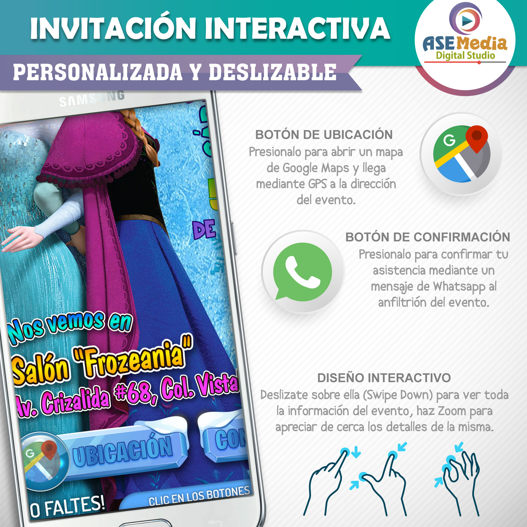 Frozen, Elsa y Ana – Invitación Interactiva de Cumpleaños para WhatsApp