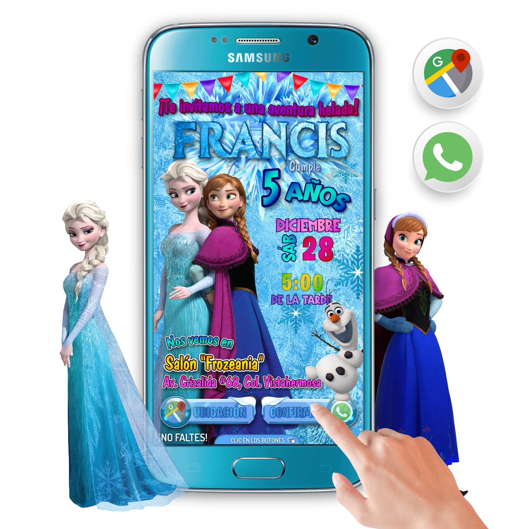 Frozen, Elsa y Ana – Invitación Interactiva de Cumpleaños para WhatsApp