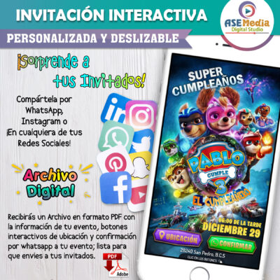 Paw Patrol The Mighty Movie – Invitación Interactiva de Cumpleaños para WhatsApp