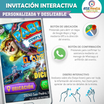 Paw Patrol The Mighty Movie – Invitación Interactiva de Cumpleaños para WhatsApp