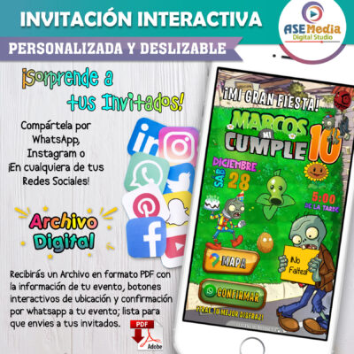 Plantas Vs Zombies 02 – Invitación Interactiva de Cumpleaños para WhatsApp