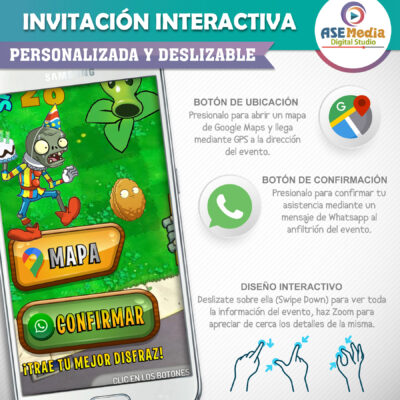 Plantas Vs Zombies 02 – Invitación Interactiva de Cumpleaños para WhatsApp
