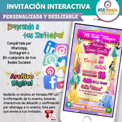 Princesas Disney – Invitación Interactiva de Cumpleaños para WhatsApp
