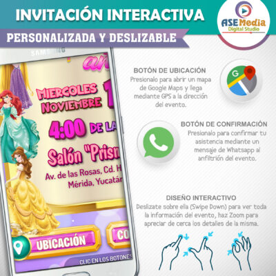 Princesas Disney – Invitación Interactiva de Cumpleaños para WhatsApp
