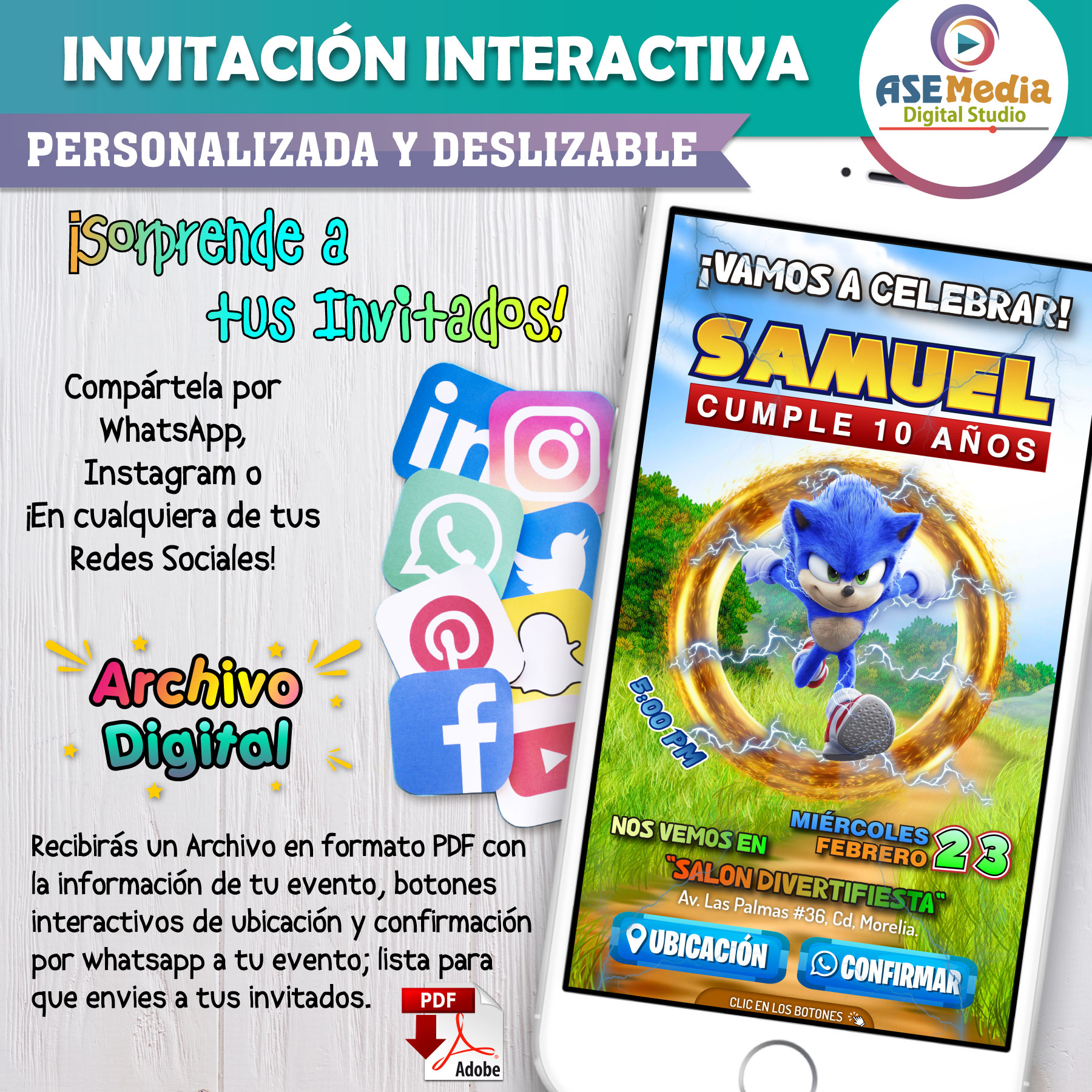 Sonic – Invitación Interactiva de Cumpleaños para WhatsApp