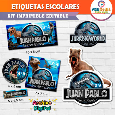 Jurassic World Etiquetas Escolares Editables