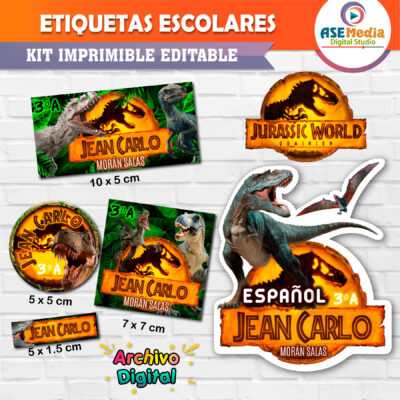 Jurassic World Dominion Etiquetas Escolares Editables