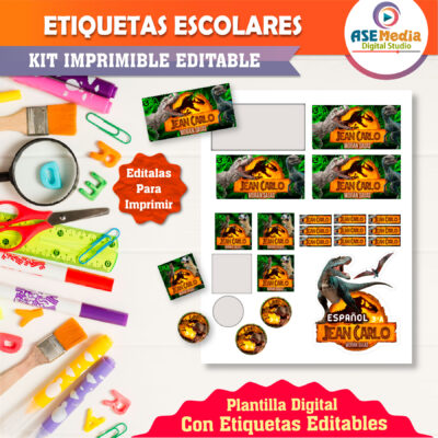 Jurassic World Dominion Etiquetas Escolares Editables