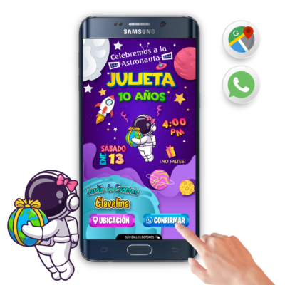 Niña Astronauta – Invitación Interactiva de Cumpleaños para WhatsApp