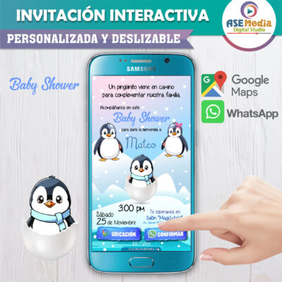 Baby Shower Pingüinos para Niña – Invitación Interactiva para WhatsApp