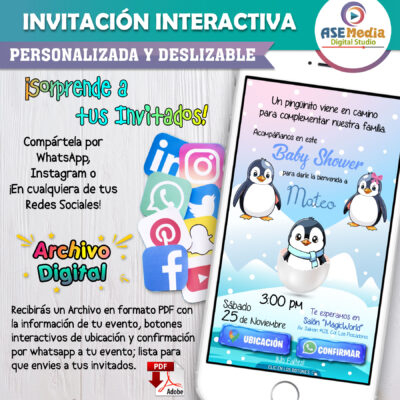 Baby Shower Pingüinos para Niña – Invitación Interactiva para WhatsApp