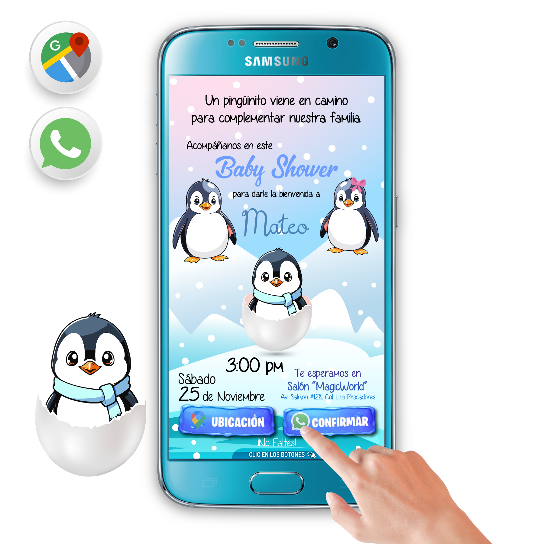 Baby Shower Pingüinos para Niño – Invitación Interactiva para WhatsApp