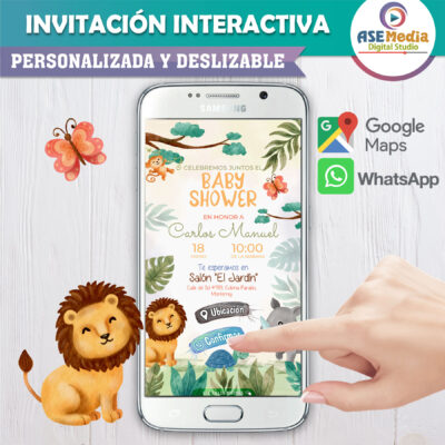 Baby Shower, Animalitos de la Selva 02 – Invitación Interactiva para WhatsApp
