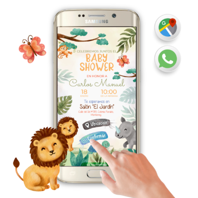 Baby Shower, Animalitos de la Selva – Invitación Interactiva para WhatsApp