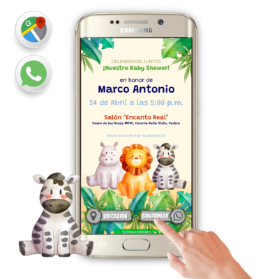 Baby Shower, Animalitos de la Selva 02 – Invitación Interactiva para WhatsApp