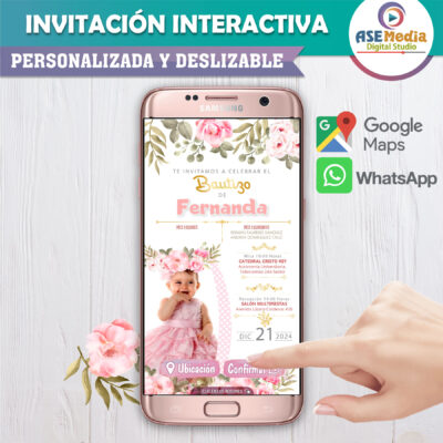 Mi Bautizo Color Rosa Niña – Invitación Interactiva para WhatsApp