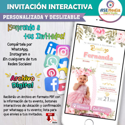 Mi Bautizo Color Rosa Niña – Invitación Interactiva para WhatsApp