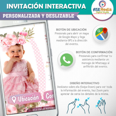 Mi Bautizo Color Rosa Niña – Invitación Interactiva para WhatsApp