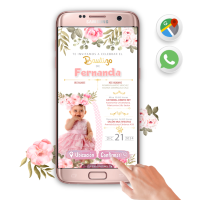Mi Bautizo Color Rosa Niña – Invitación Interactiva para WhatsApp