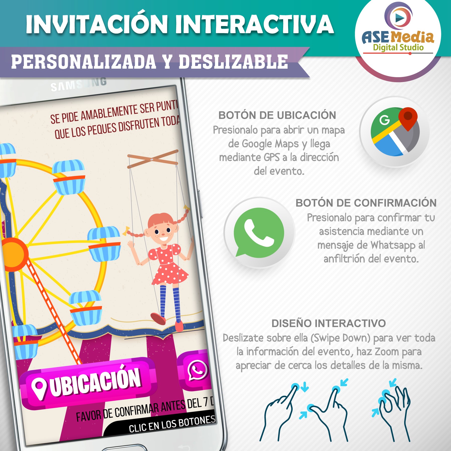 Fiesta Disco- Invitación Interactiva de Cumpleaños para WhatsApp