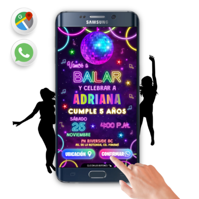 Fiesta Disco- Invitación Interactiva de Cumpleaños para WhatsApp