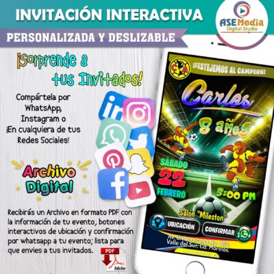 Fútbol Club América- Invitación Interactiva de Cumpleaños para WhatsApp