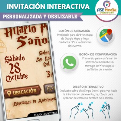 Harry Potter Mapa Merodeador – Invitación Interactiva de Cumpleaños para WhatsApp