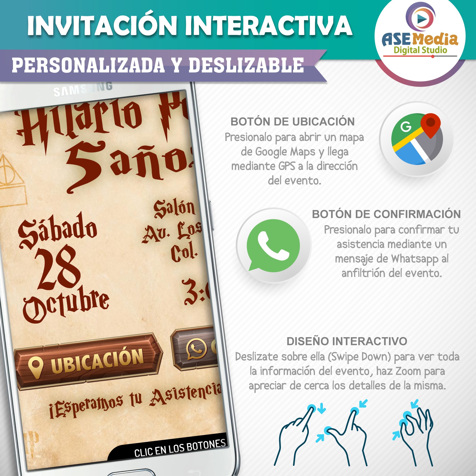 Harry Potter Mapa Merodeador – Invitación Interactiva de Cumpleaños para WhatsApp