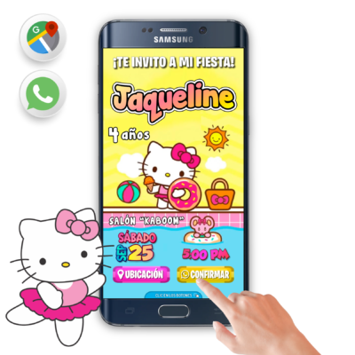 Hello Kitty en Piscina – Invitación Interactiva de Cumpleaños para WhatsApp