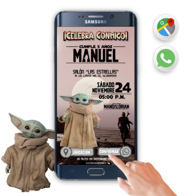 Mandalorian, Grogu – Invitación Interactiva de Cumpleaños para WhatsApp