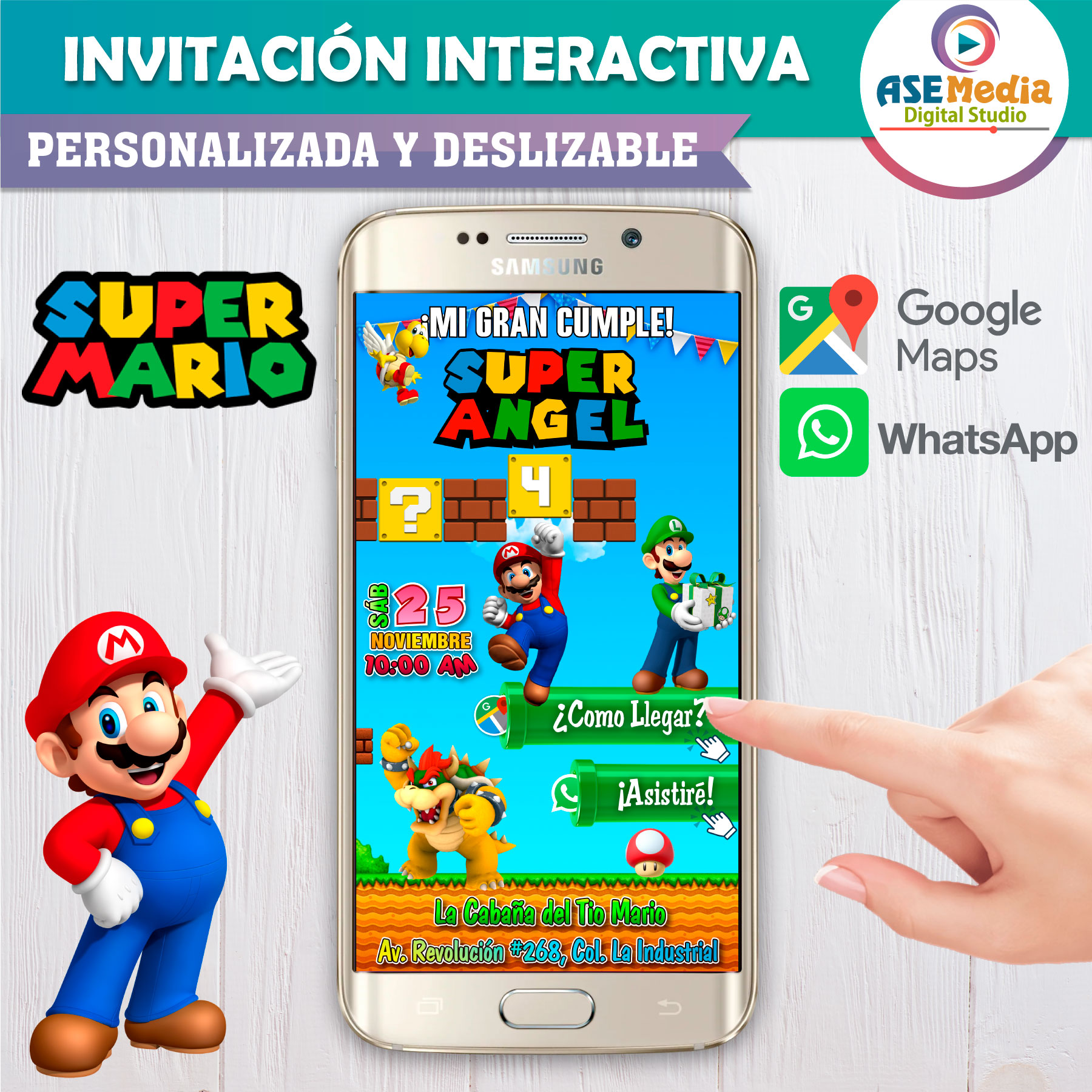 Mario Bros – 2×1 Invitación Interactiva y Video de Cumpleaños para WhatsApp