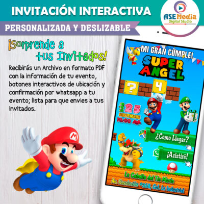 Mario Bros – 2×1 Invitación Interactiva y Video de Cumpleaños para WhatsApp