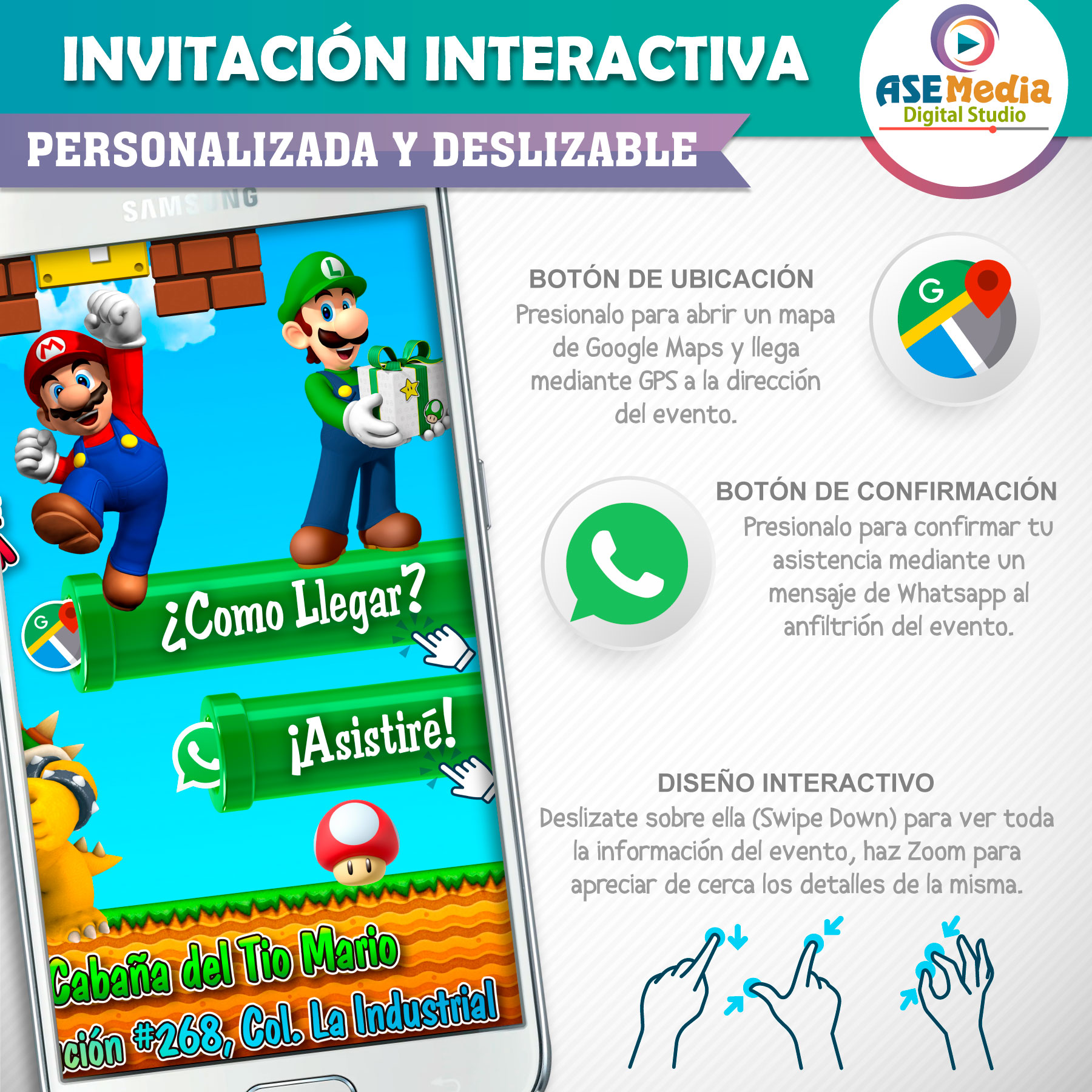 Mario Bros – 2×1 Invitación Interactiva y Video de Cumpleaños para WhatsApp