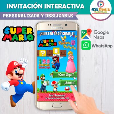 Mario Bros y Princesa Peach – Invitación Interactiva de Cumpleaños para WhatsApp