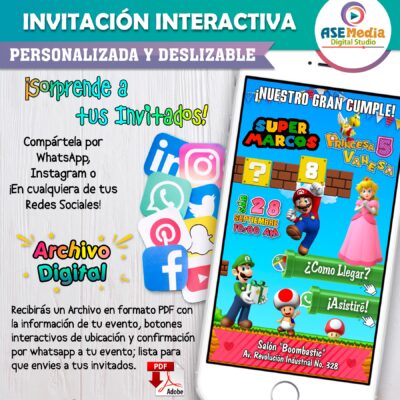 Mario Bros y Princesa Peach – Invitación Interactiva de Cumpleaños para WhatsApp