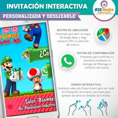 Mario Bros y Princesa Peach – Invitación Interactiva de Cumpleaños para WhatsApp