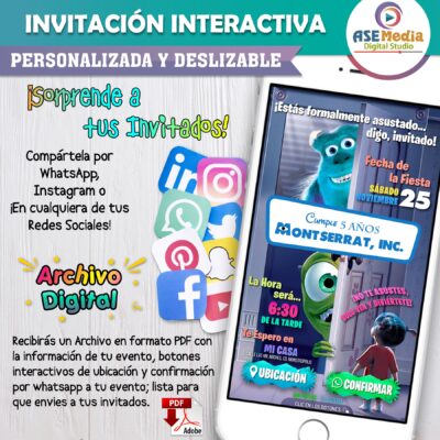 Monster Inc – Invitación Interactiva de Cumpleaños para WhatsApp