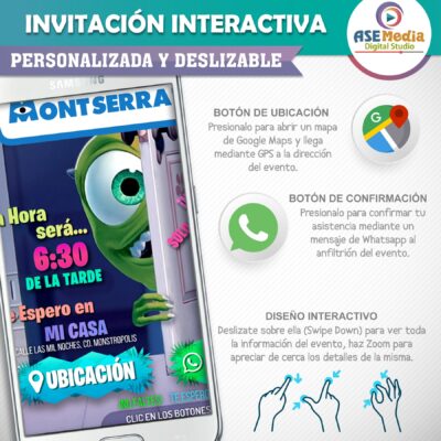 Monster Inc – Invitación Interactiva de Cumpleaños para WhatsApp