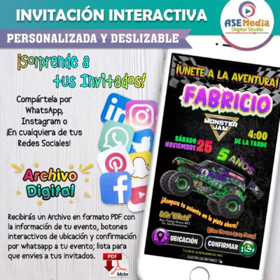 Monster Jam – Invitación Interactiva de Cumpleaños para WhatsApp