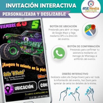 Monster Jam – Invitación Interactiva de Cumpleaños para WhatsApp