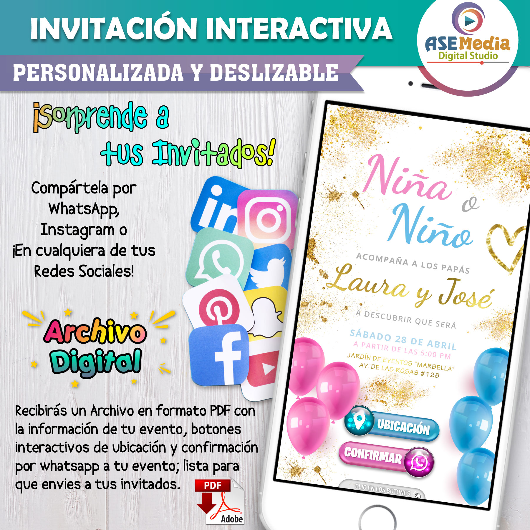Revelación de Género Modelo 02 – Invitación Interactiva para WhatsApp