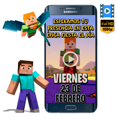 Minecraft – Video Invitación Animada de Cumpleaños para WhatsApp