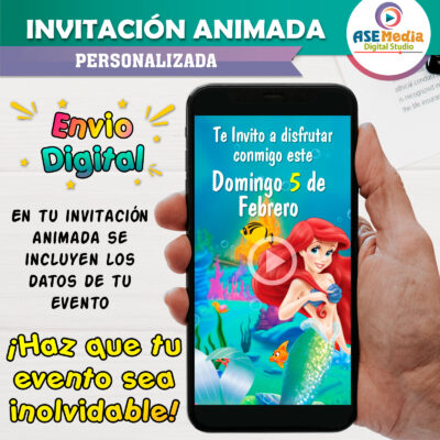 Ariel, La Sirenita – 2×1 Invitación Interactiva y Video de Cumpleaños para WhatsApp