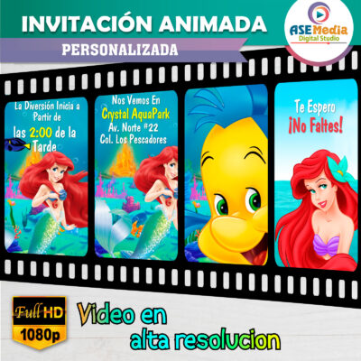 Ariel, La Sirenita – 2×1 Invitación Interactiva y Video de Cumpleaños para WhatsApp