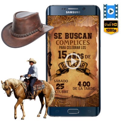 Cumpleaños Vaquero, Viejo Oeste – Video Invitación Animada de Cumpleaños para WhatsApp