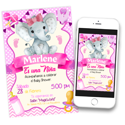 Baby Shower Elefantita Invitación Digital