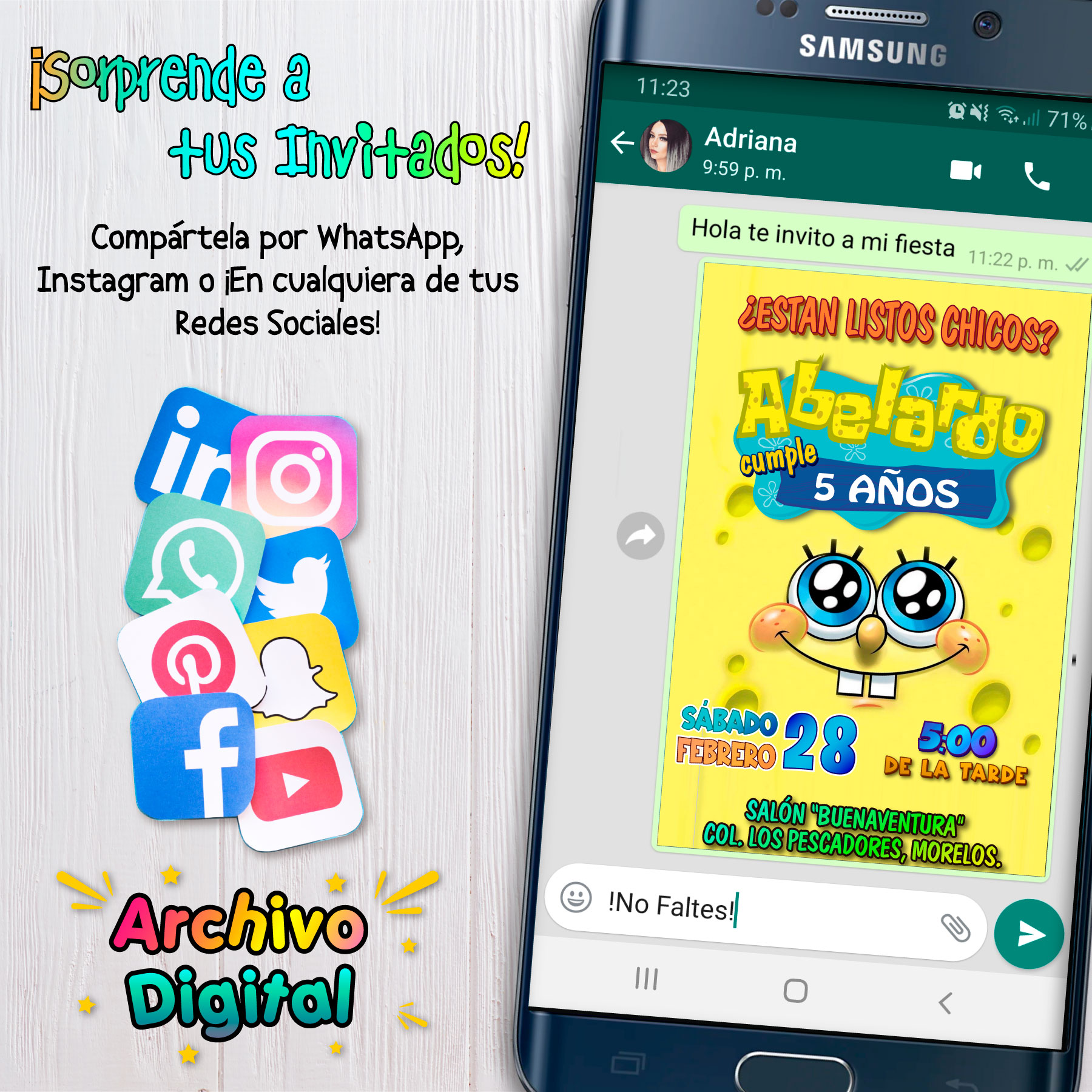 Bob Esponja 02 Invitación Digital de Cumpleaños