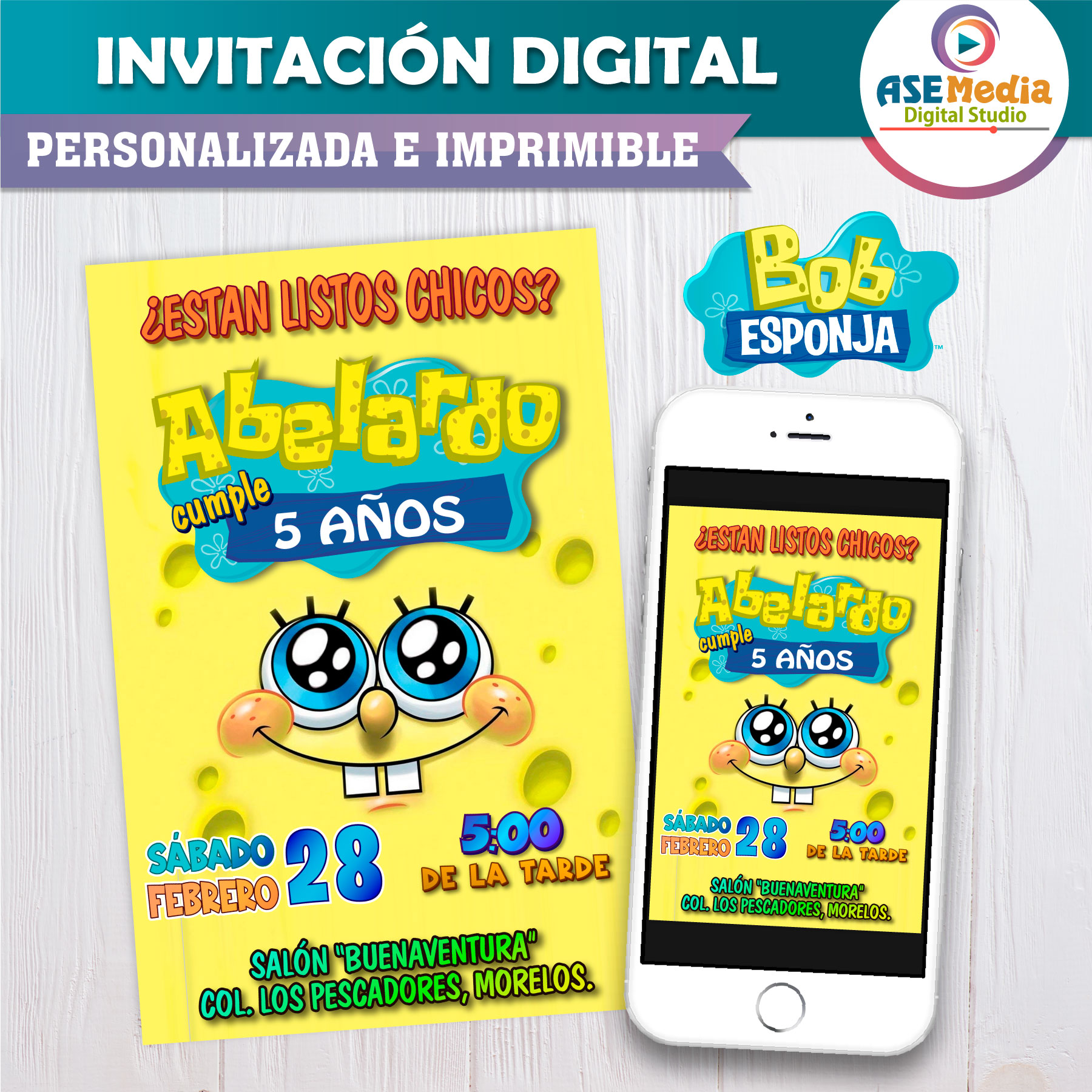 Bob Esponja 02 Invitación Digital de Cumpleaños