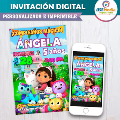 La Casa de Muñecas de Gabby Invitación Digital de Cumpleaños