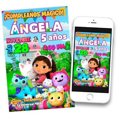 La Casa de Muñecas de Gabby Invitación Digital de Cumpleaños